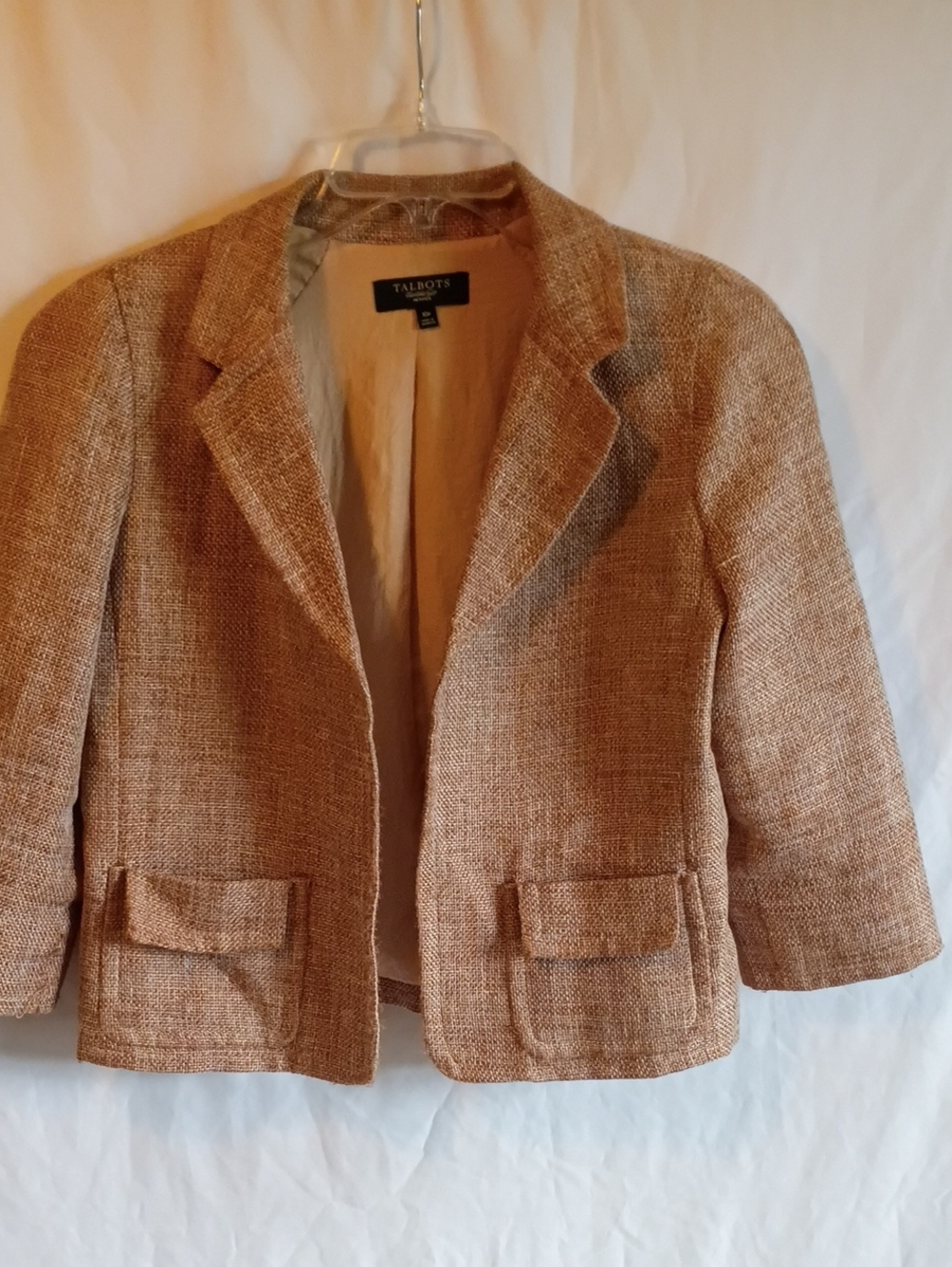 Talbots Tan Tweed Open-Front Blazer